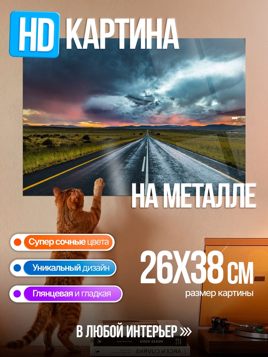 Картина на металле Дорога под грозой