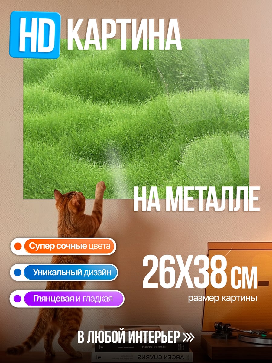 Картина на металле Зеленый ковер травы