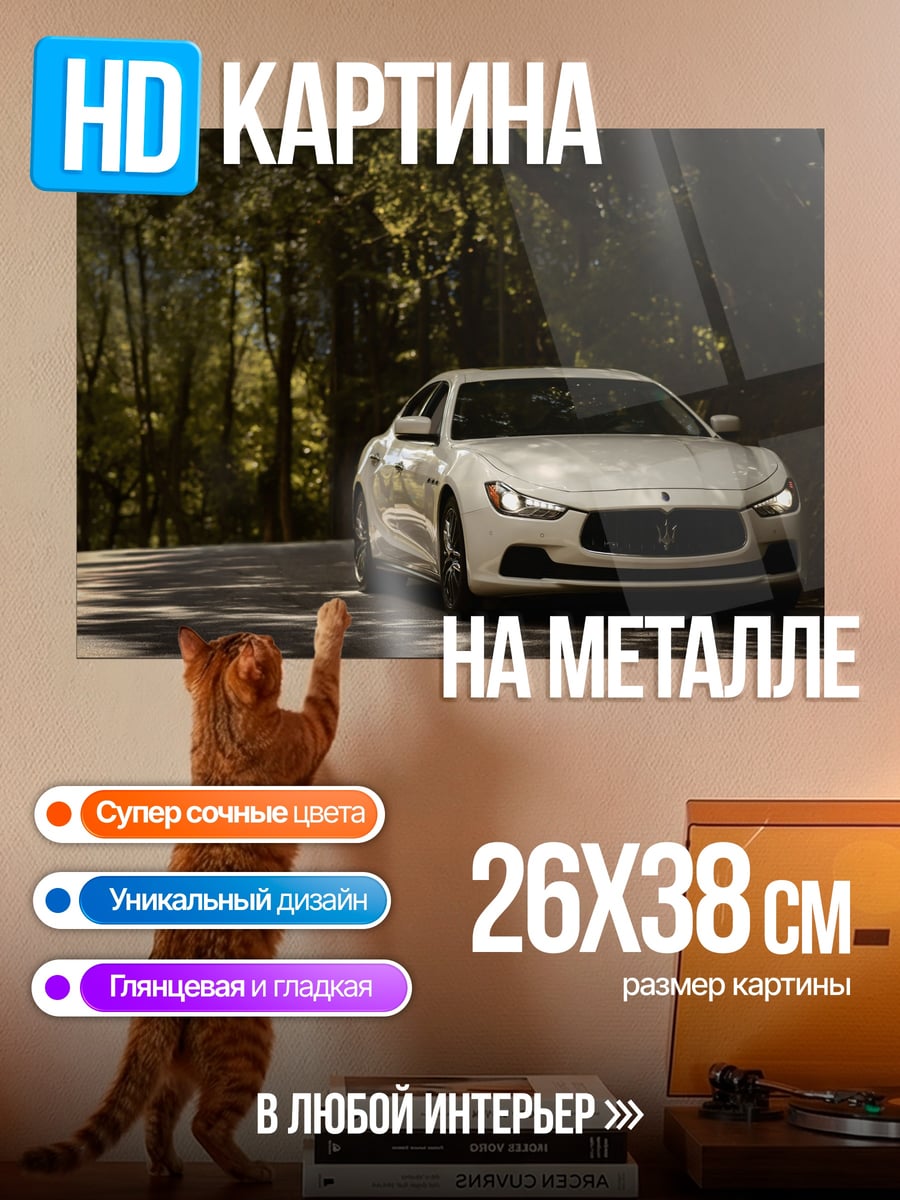 Картина на металле Белый спорткар