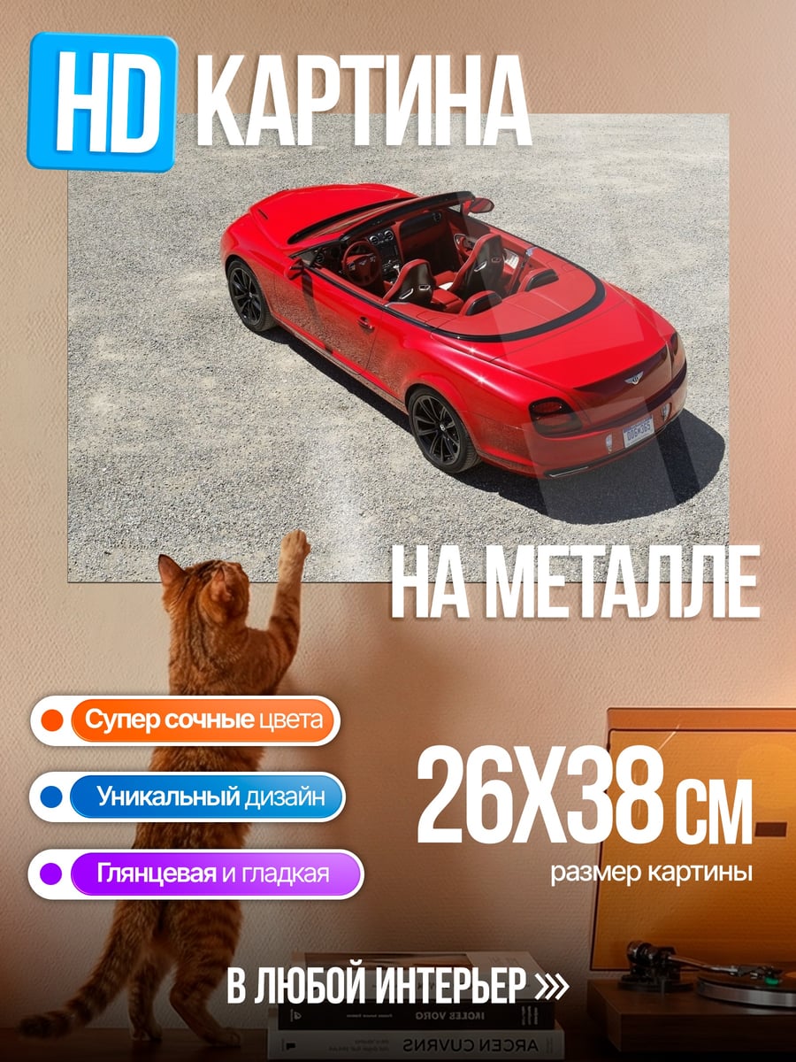 Картина на металле Красный кабриолет