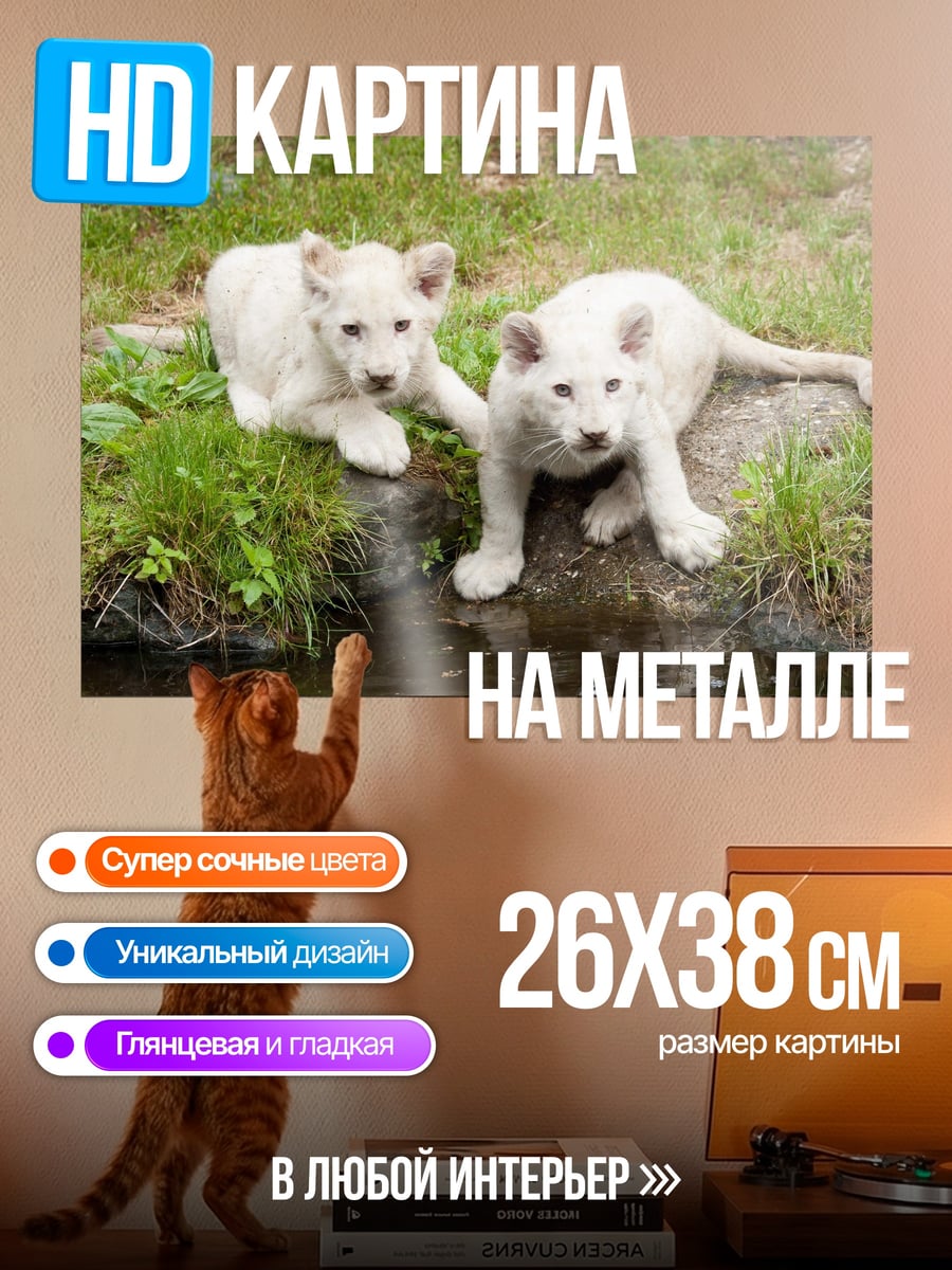 Картина на металле Белые львята