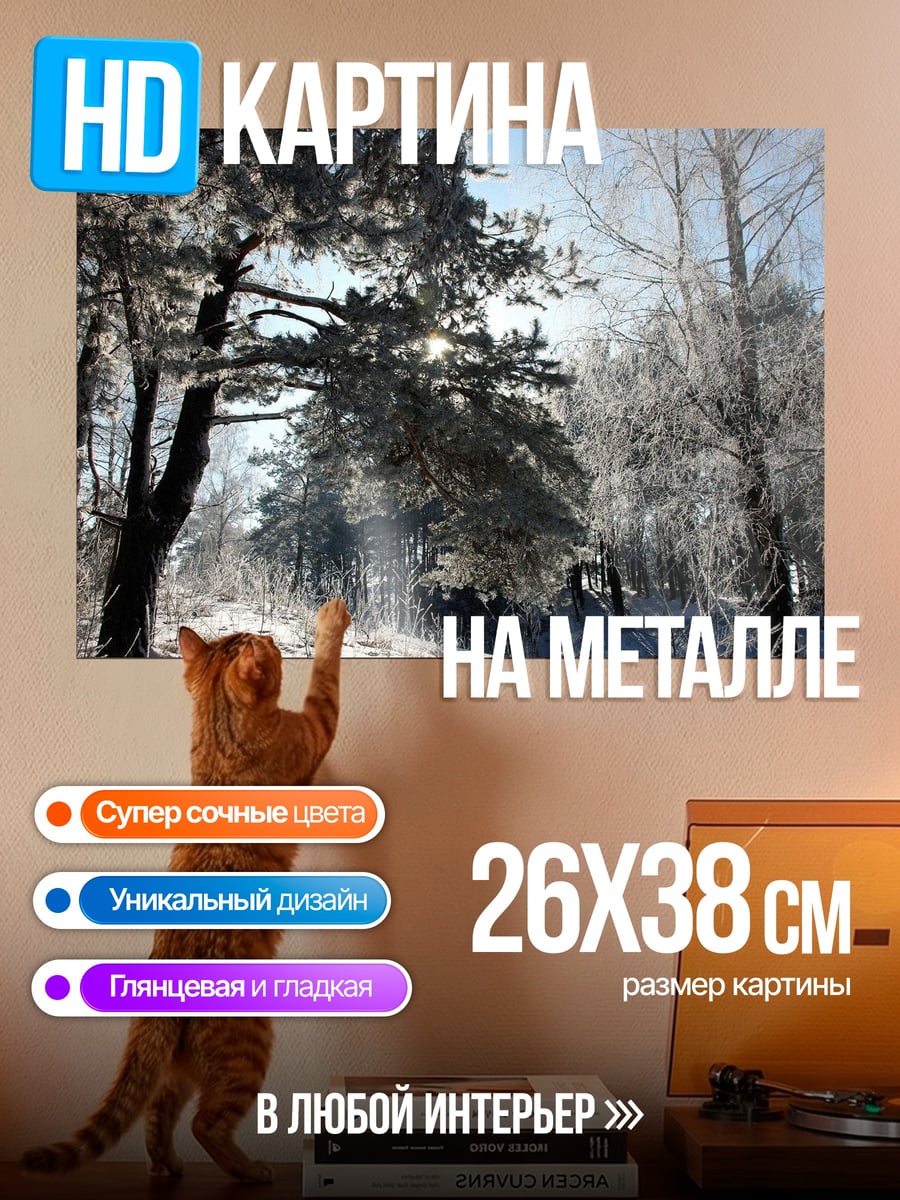Картина на металле Зимний лес в инее