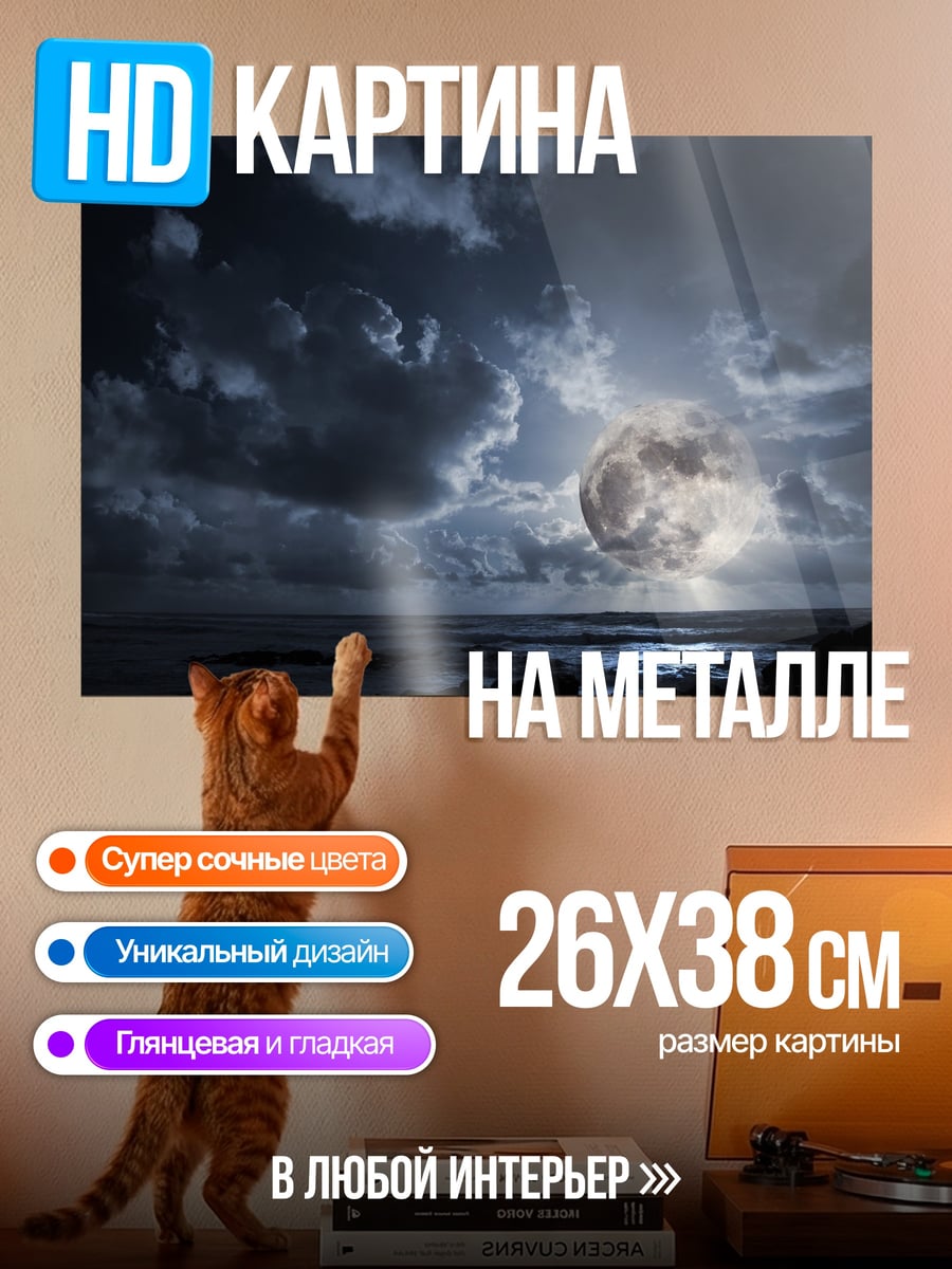 Картина на металле Лунная ночь над морем