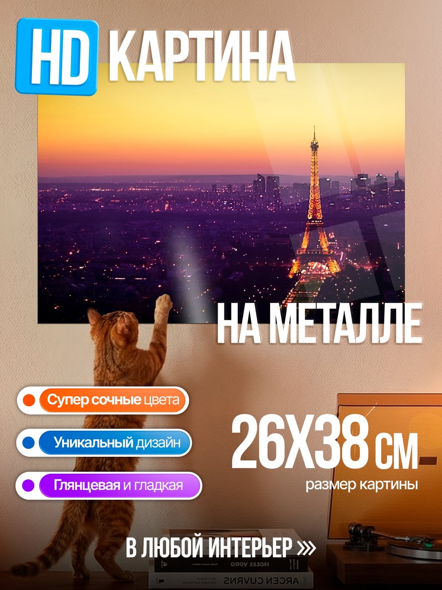 Картина на металле Эйфелева башня закат
