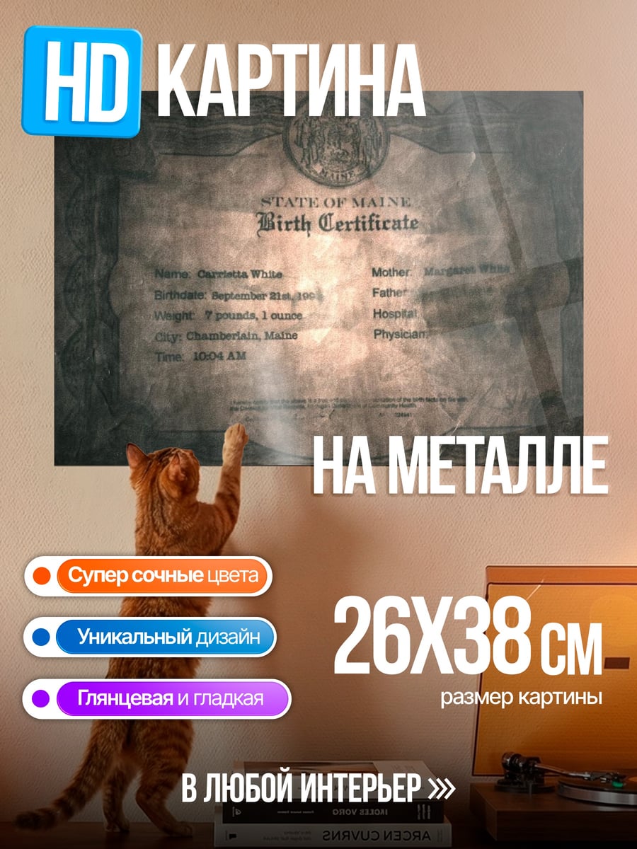 Картина на металле Свидетельство о рождении