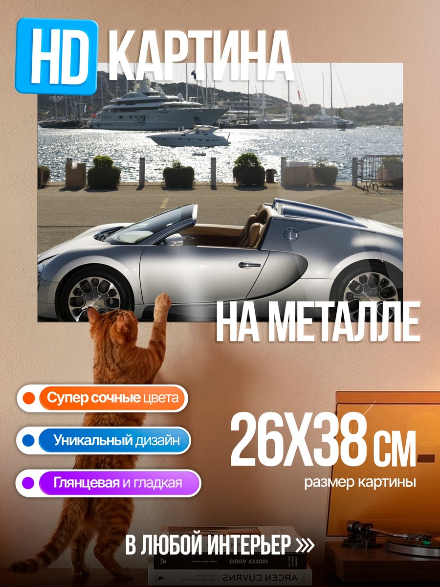 Картина на металле Серебряный Бугатти