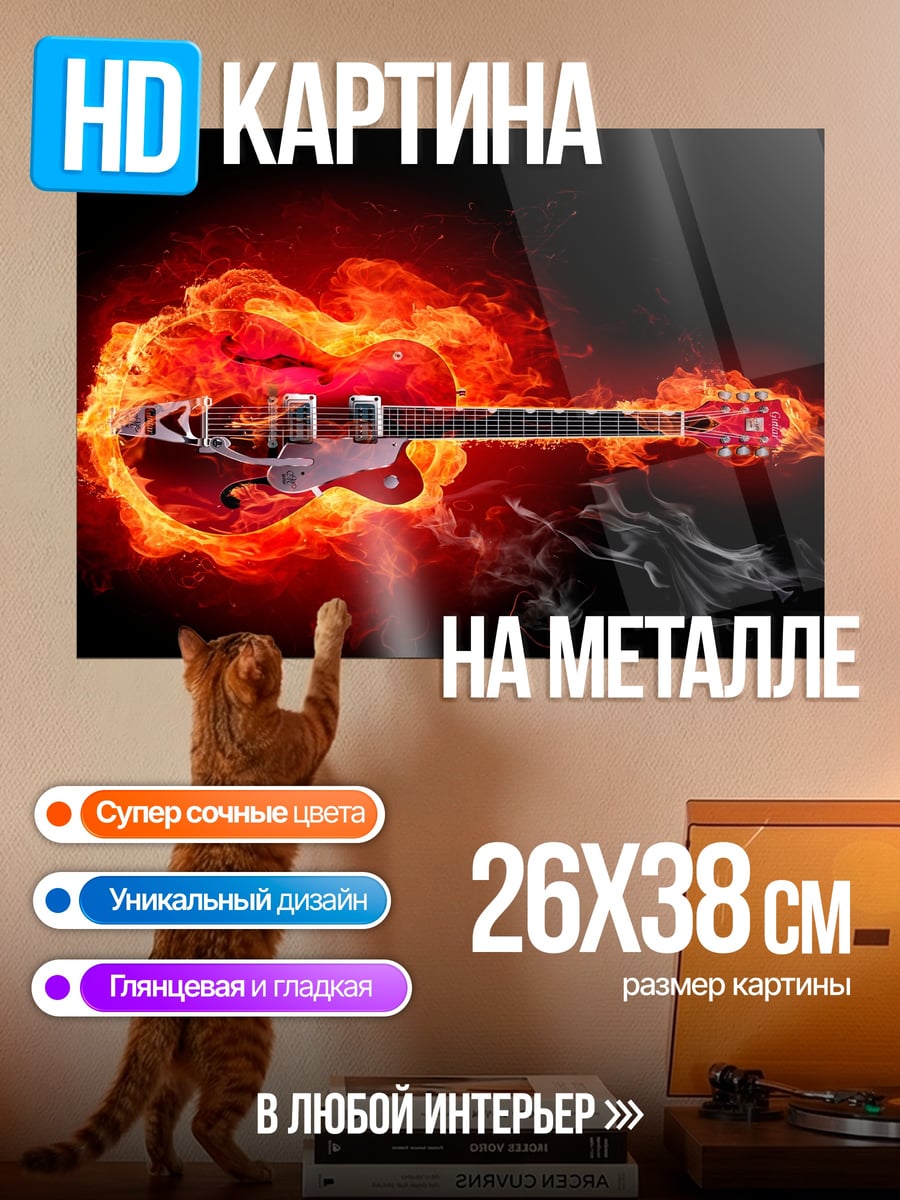 Картина на металле Гитарный огонь