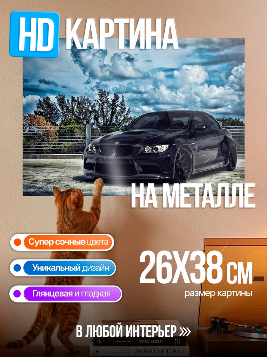 Картина на металле черный спорткар