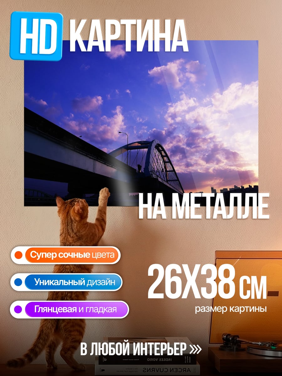 Картина на металле Мост на закате