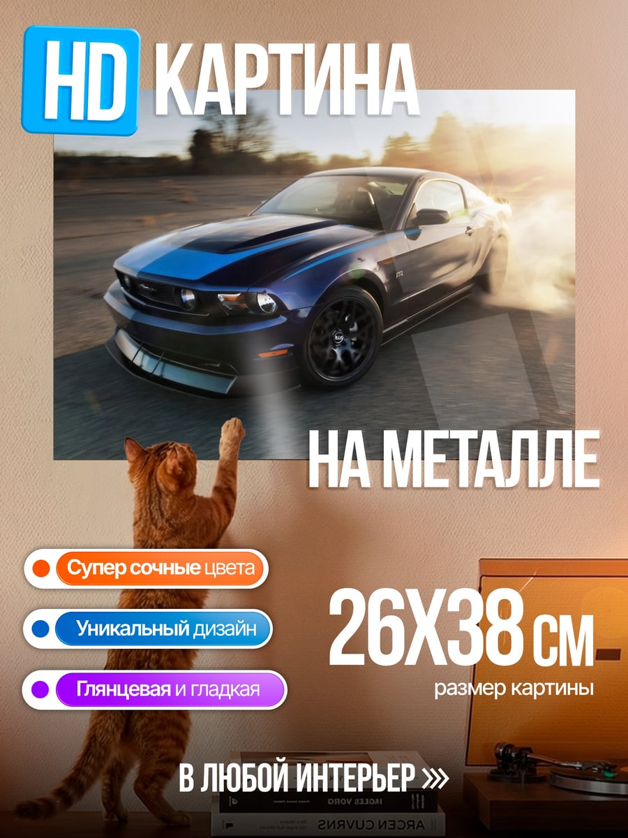 Картина на металле Мустанг дым