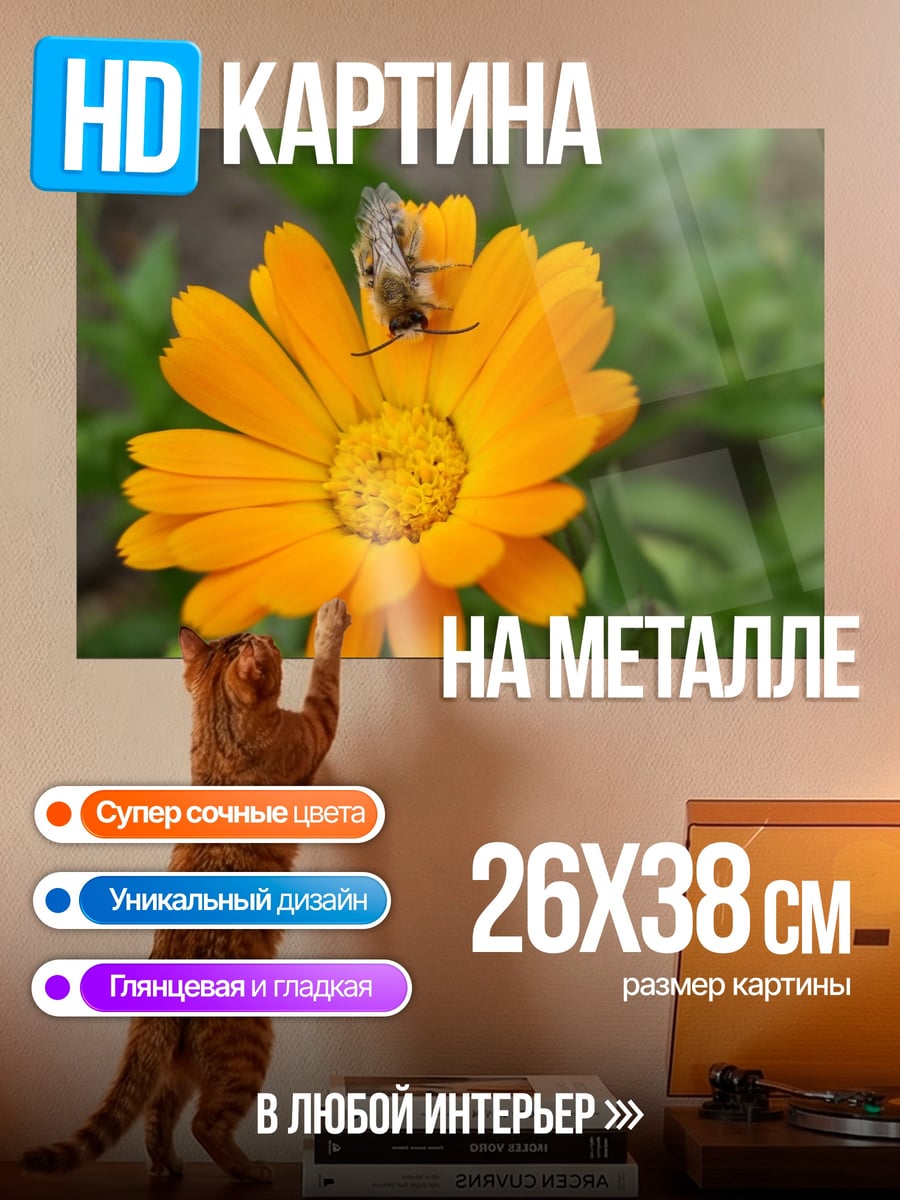 Картина на металле Пчела на цветке