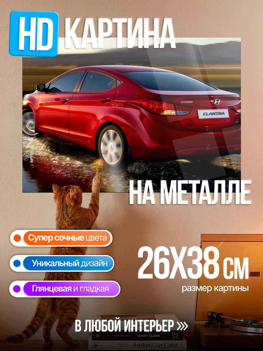 Картина на металле Красный Hyundai Elantra