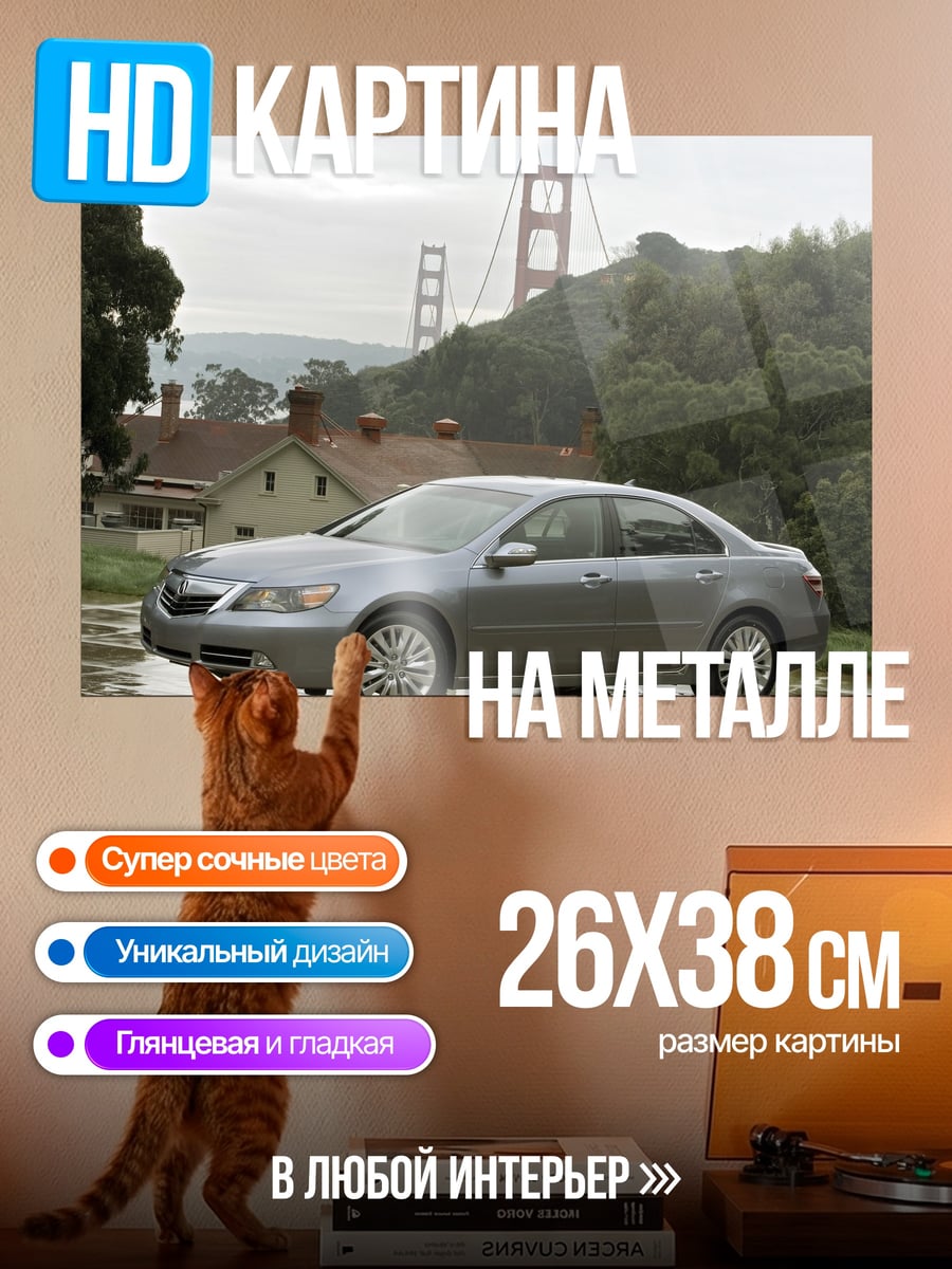 Картина на металле Серебристый седан мост