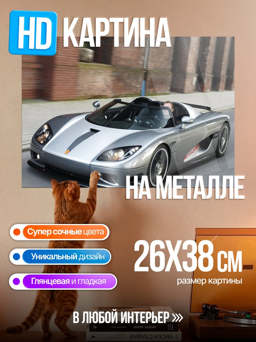 Картина на металле серебристый спорткар