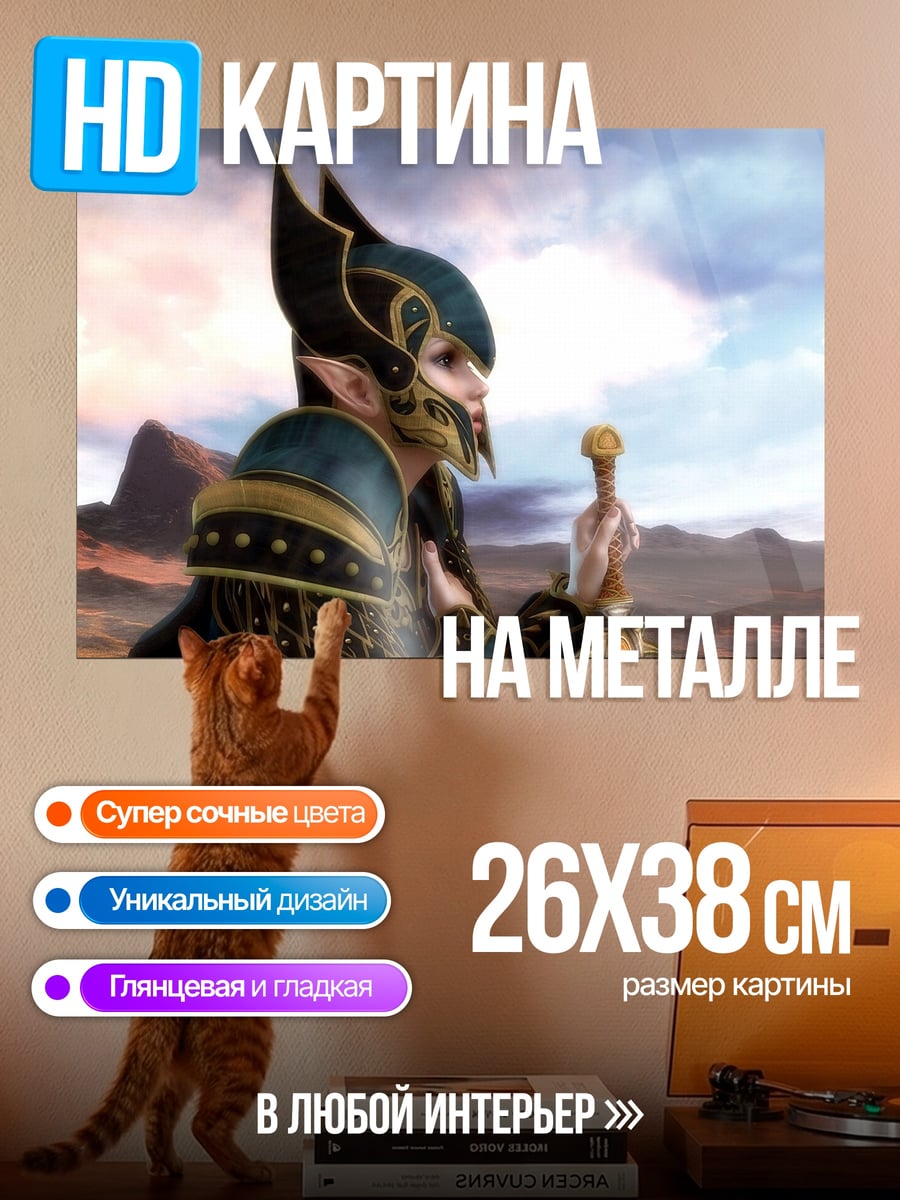 Картина на металле Эльфийский воин в шлеме