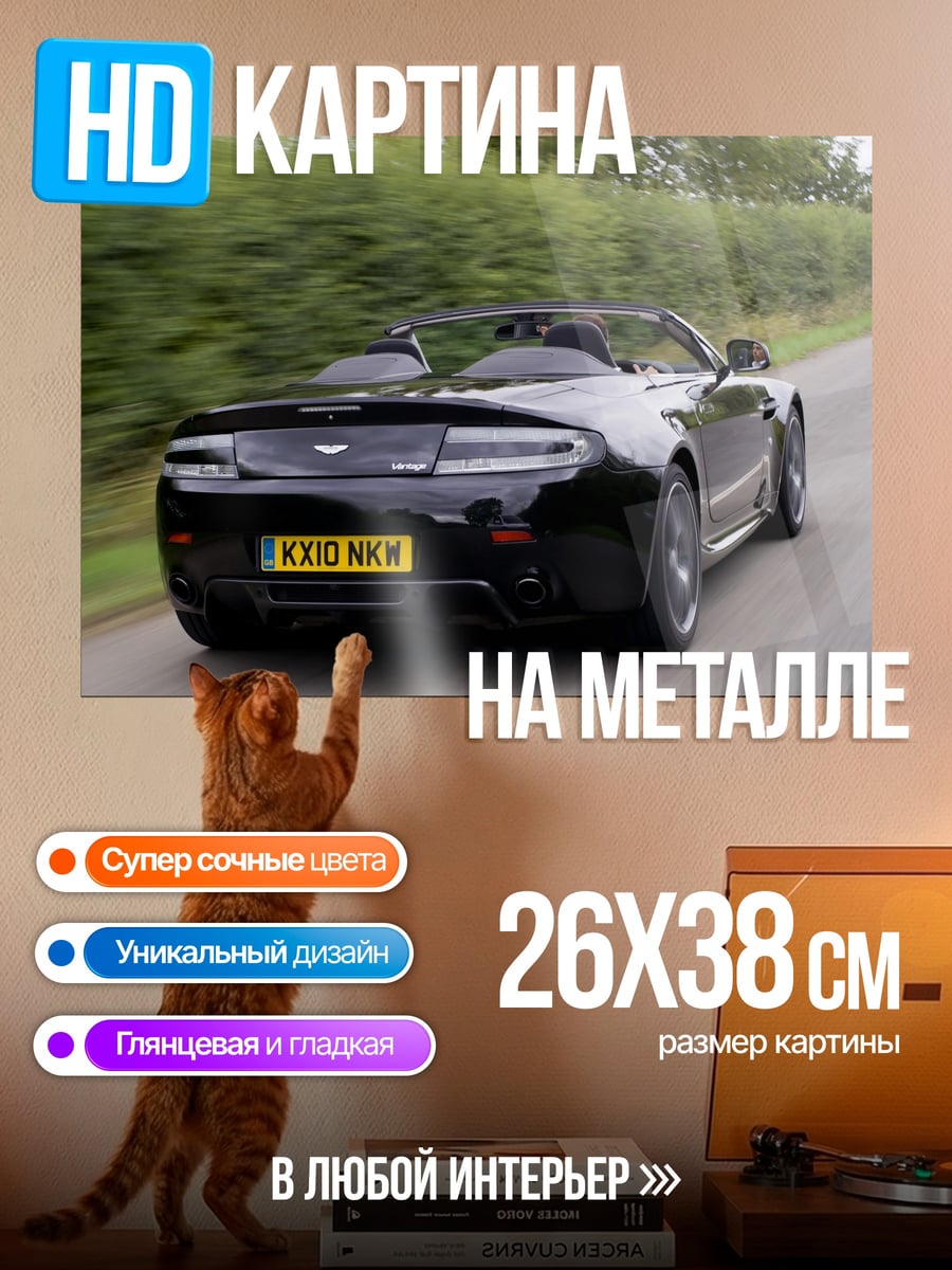 Картина на металле Черный кабриолет в движении
