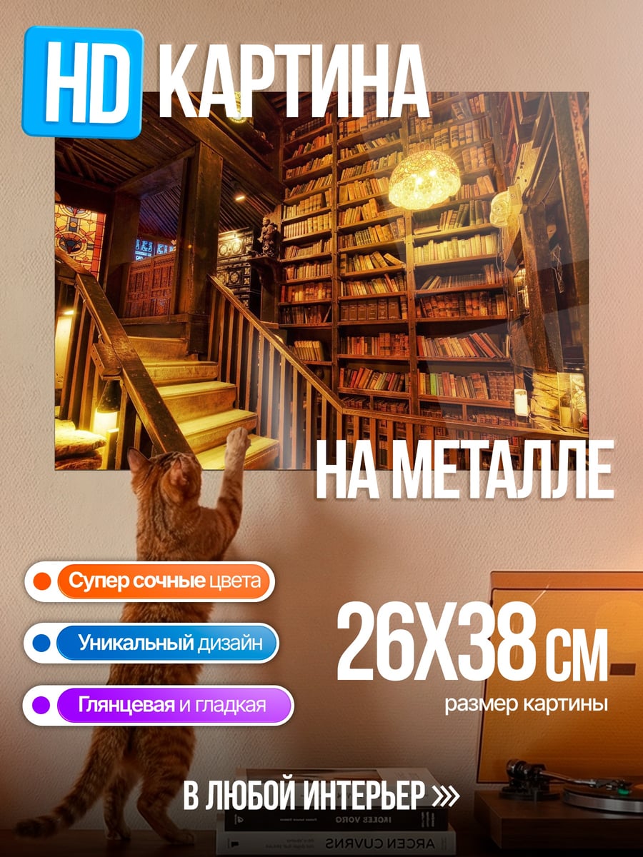 Картина на металле Старинная библиотека