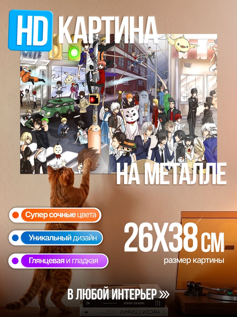 Картина на металле Коллаж аниме персонажей