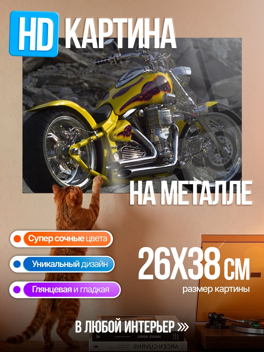 Картина на металле Чоппер с огнём