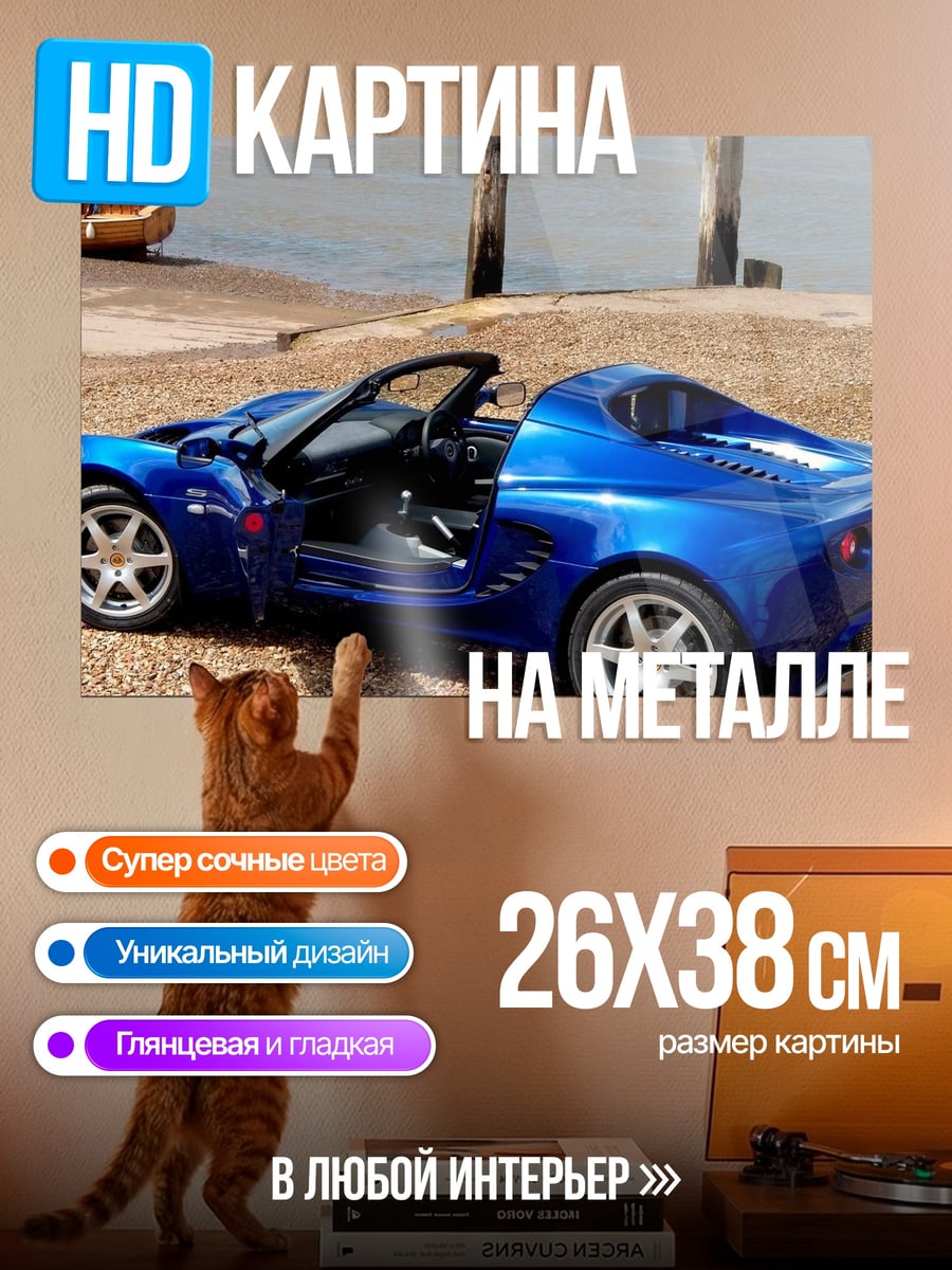 Картина на металле Синий спорткар у воды