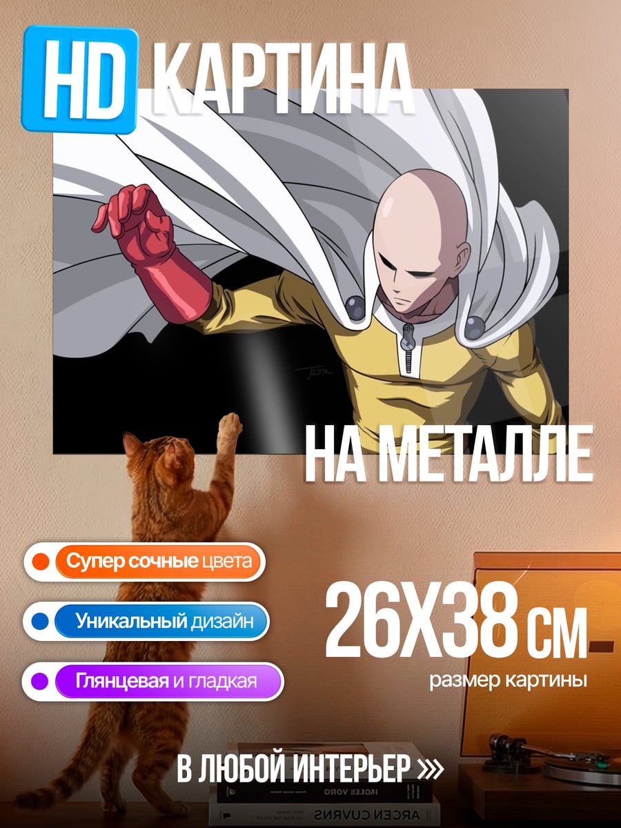Картина на металле Сайтама плащ