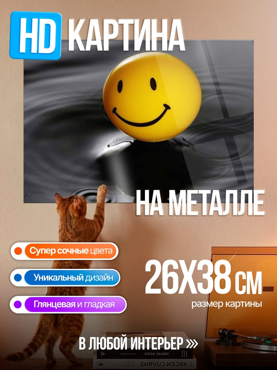 Картина на металле Смайлик на воде