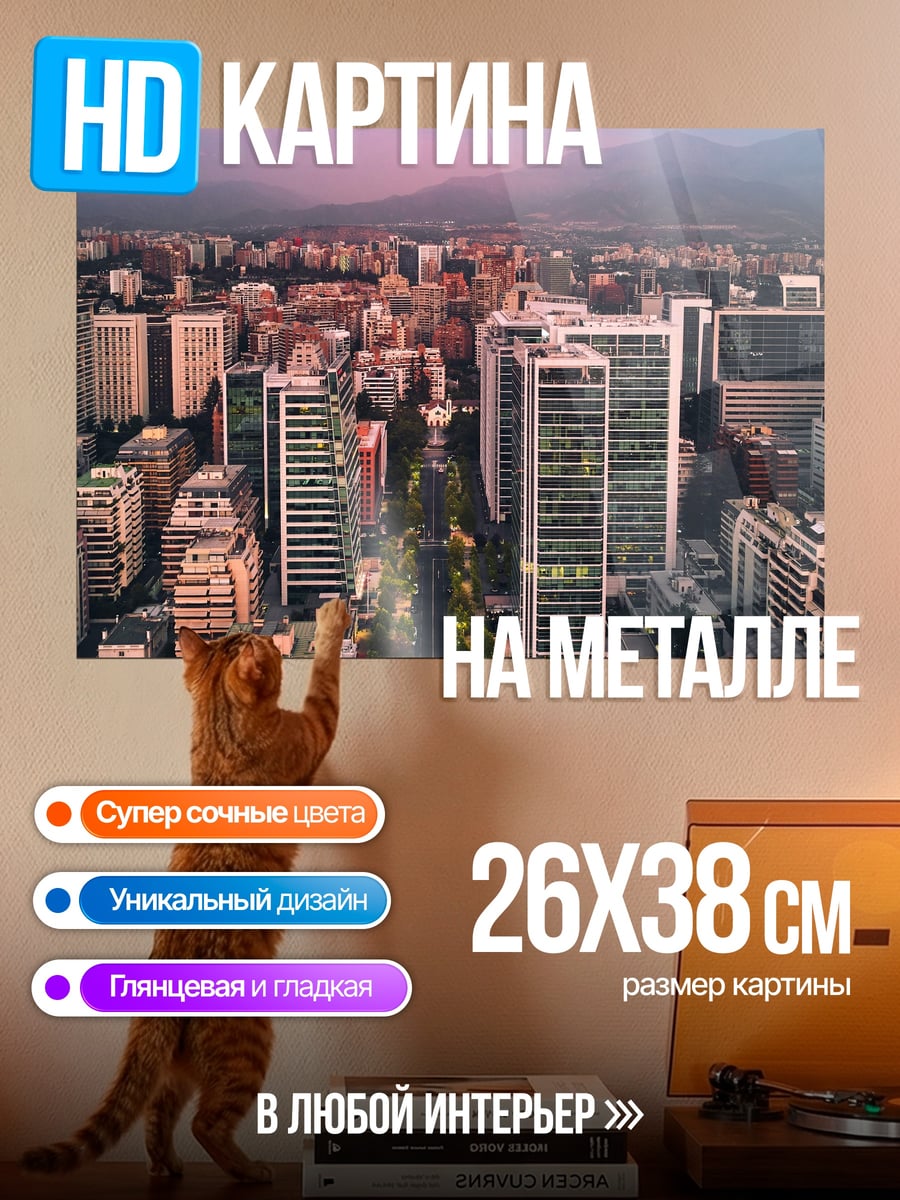 Картина на металле Городской пейзаж на закате
