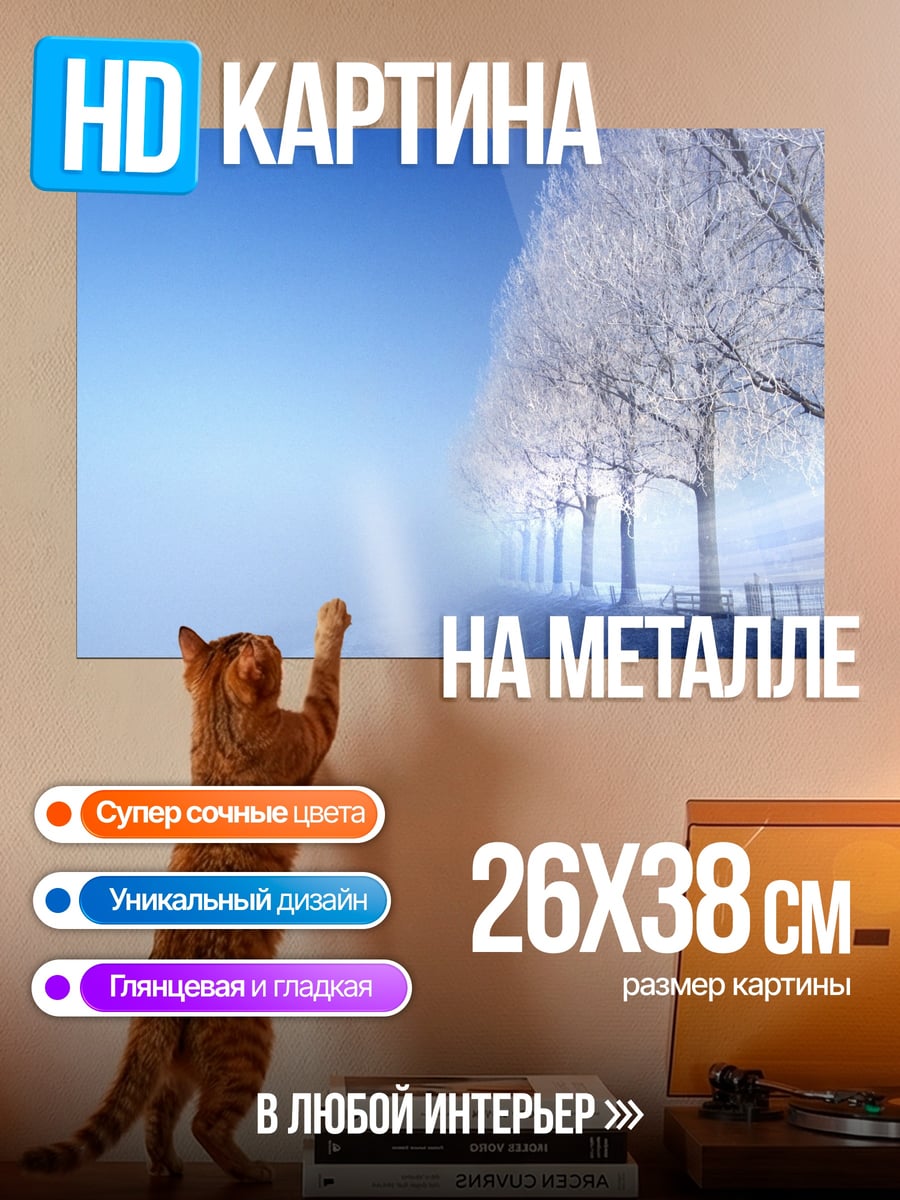 Картина на металле Зимний пейзаж с деревьями