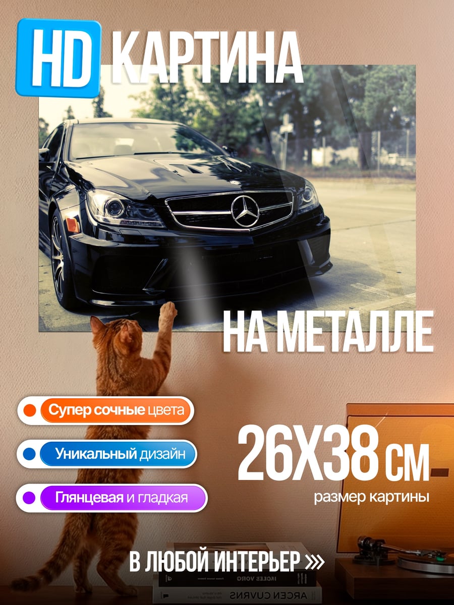 Картина на металле Черный Мерседес