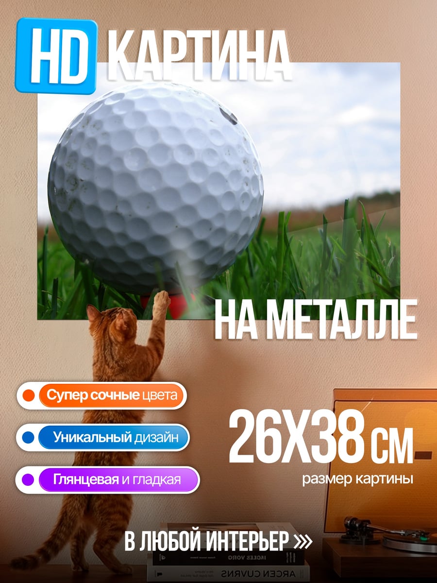 Картина на металле Мяч для гольфа на траве