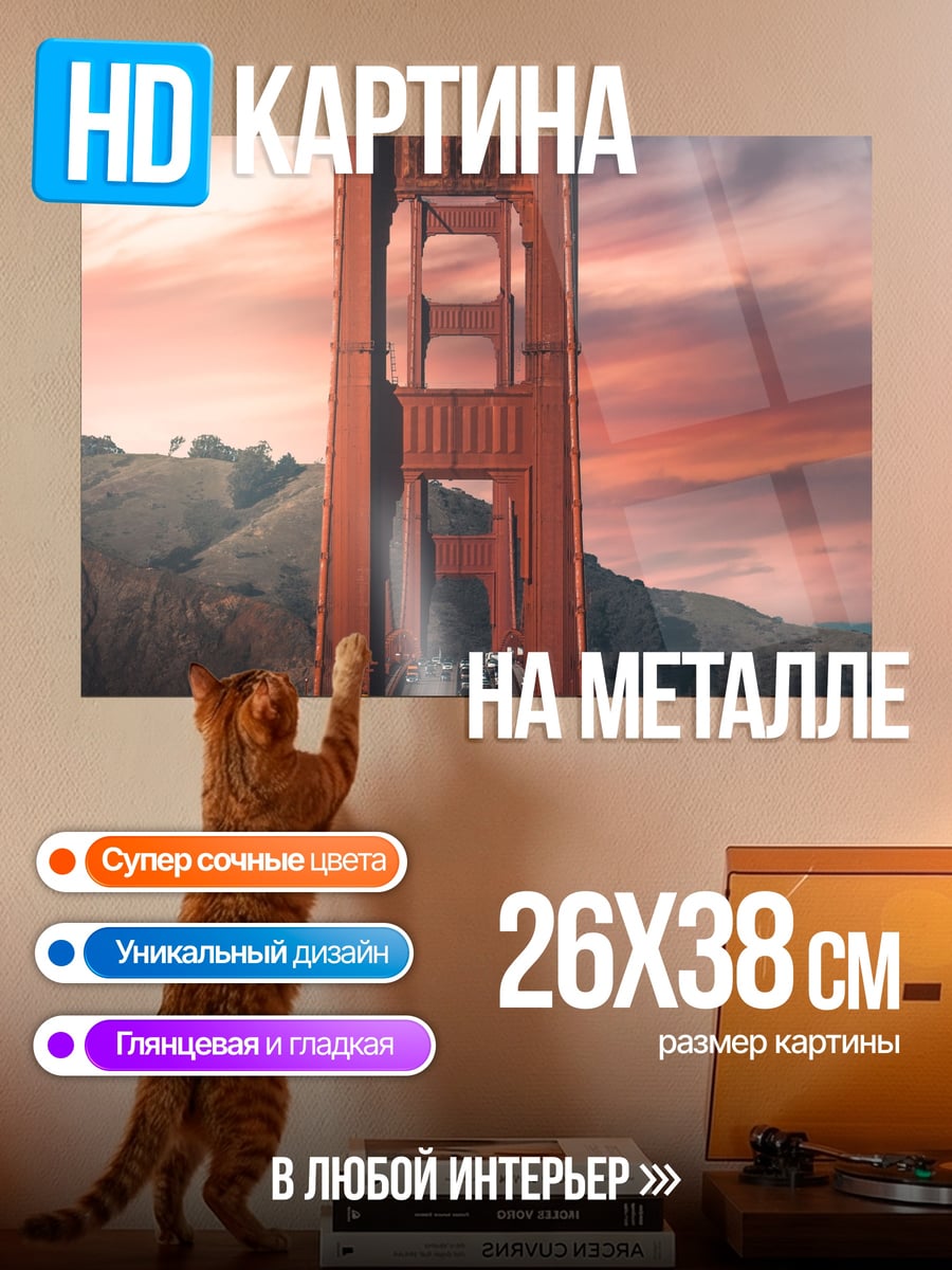 Картина на металле мост закат