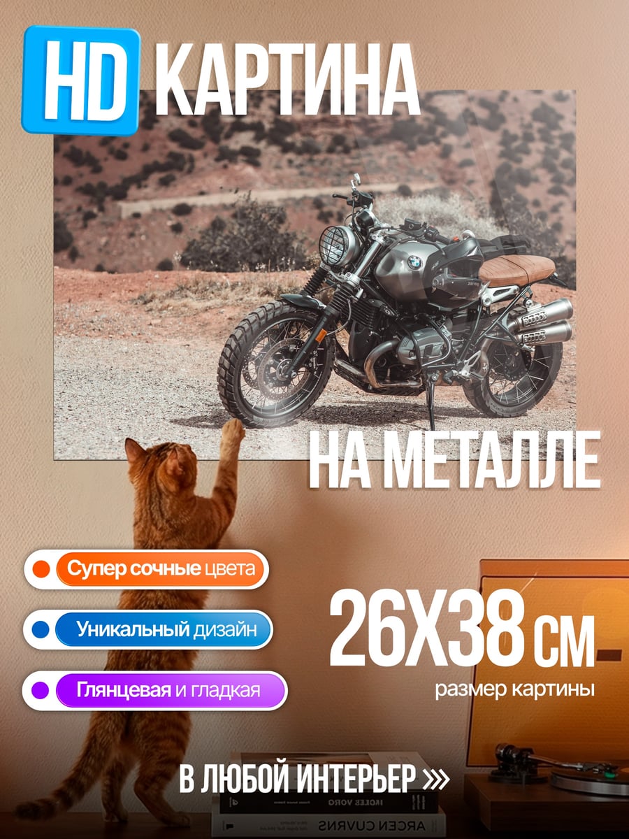 Картина на металле Мотоцикл в пустыне