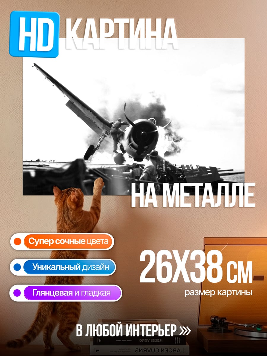 Картина на металле Самолет на палубе