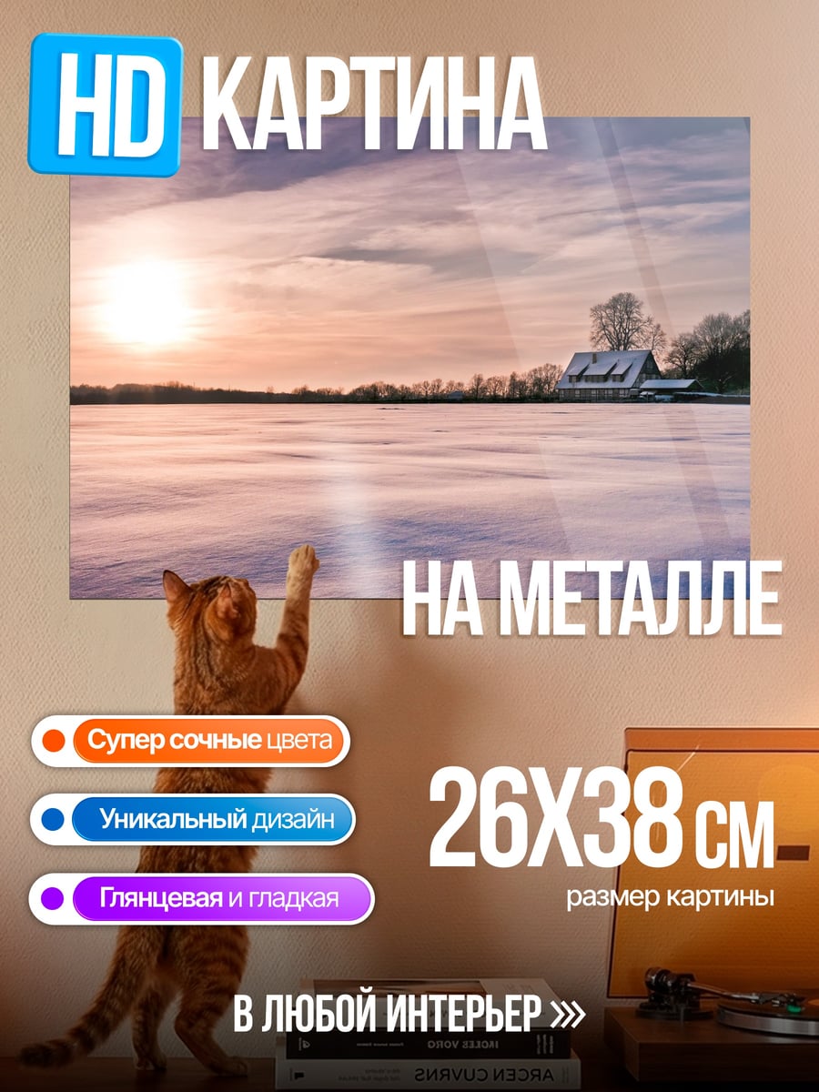 Картина на металле закат над озером