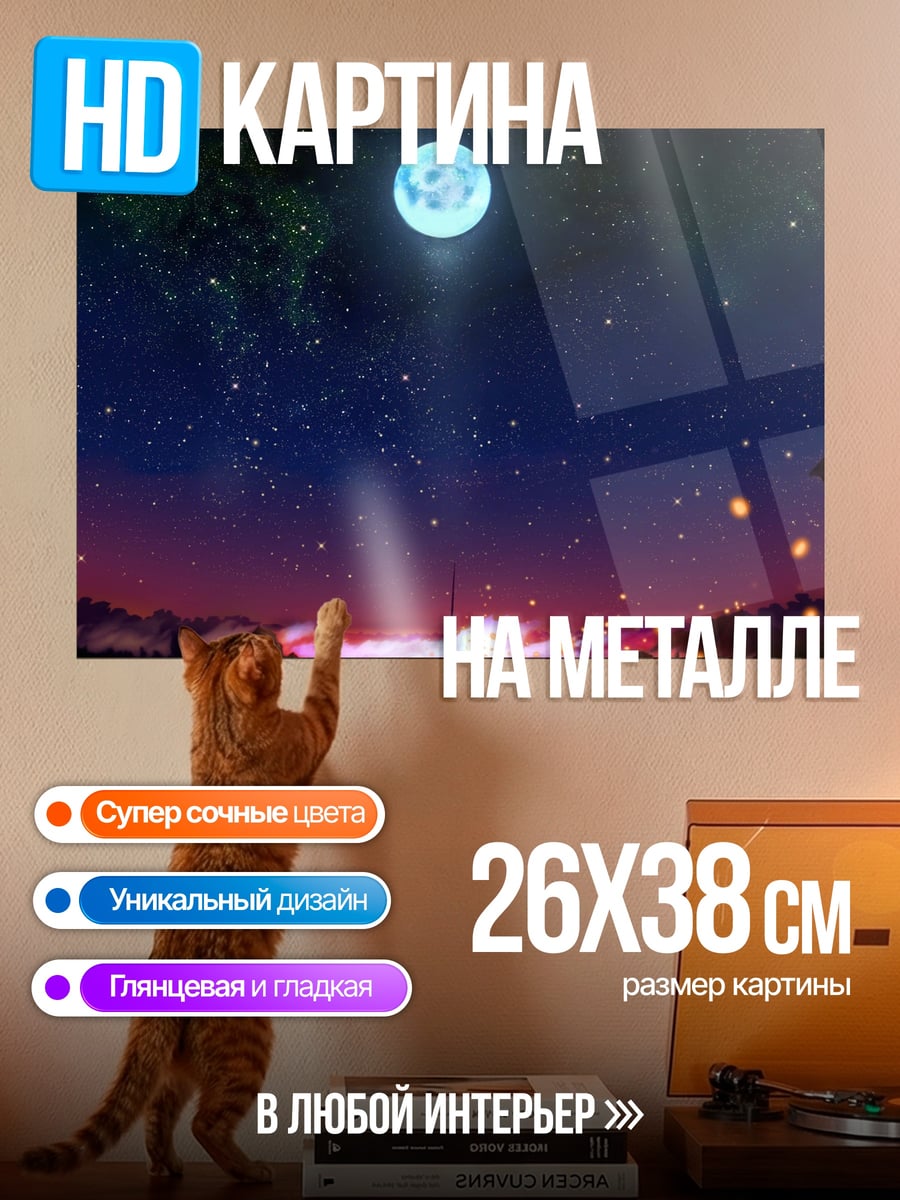 Картина на металле Ночное небо и луна
