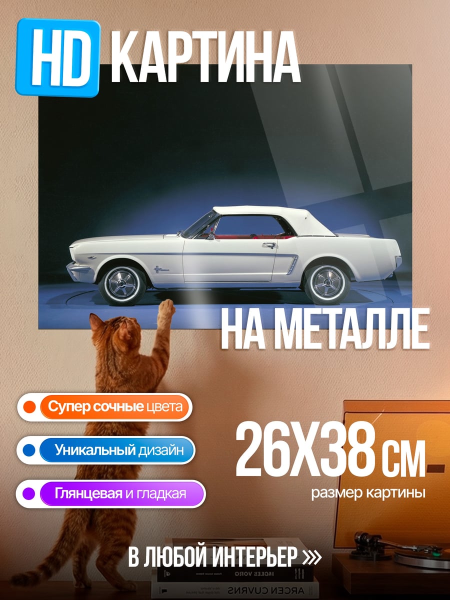 Картина на металле белый мустанг