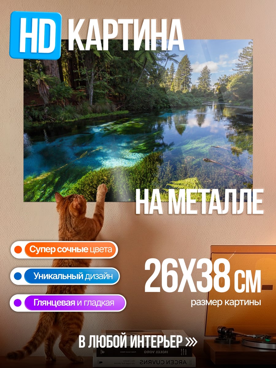 Картина на металле Чистая лесная река
