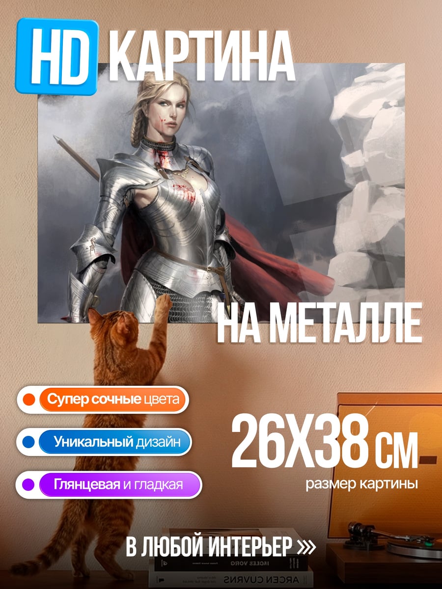 Картина на металле Женщина в доспехах