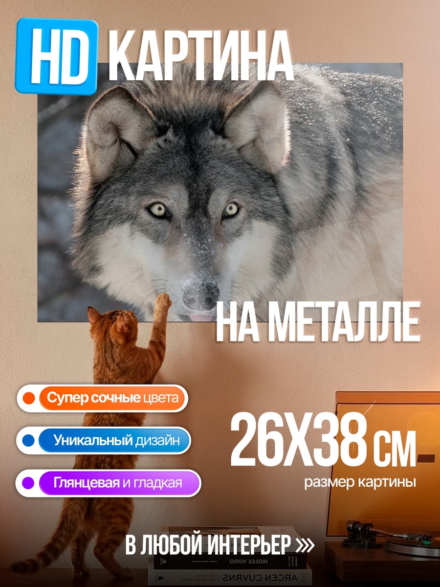 Картина на металле Волк в снегу