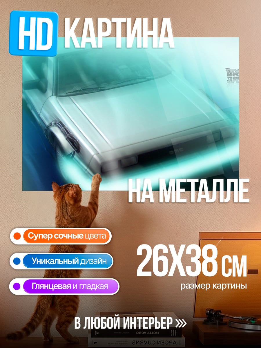Картина на металле Машина времени DeLorean