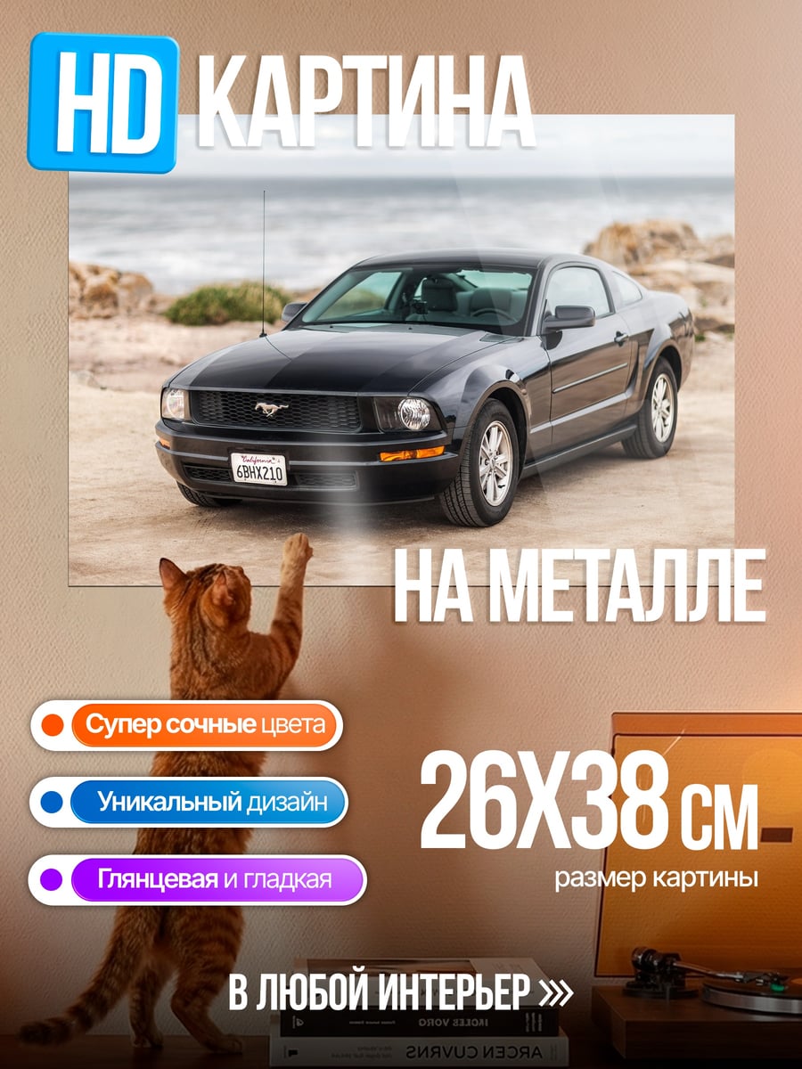Картина на металле черный мустанг