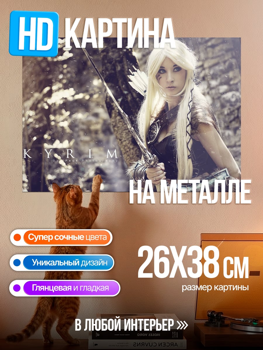 Картина на металле Девушка из Скайрима
