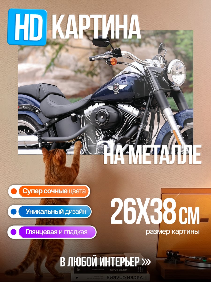 Картина на металле Мощный мотоцикл Harley