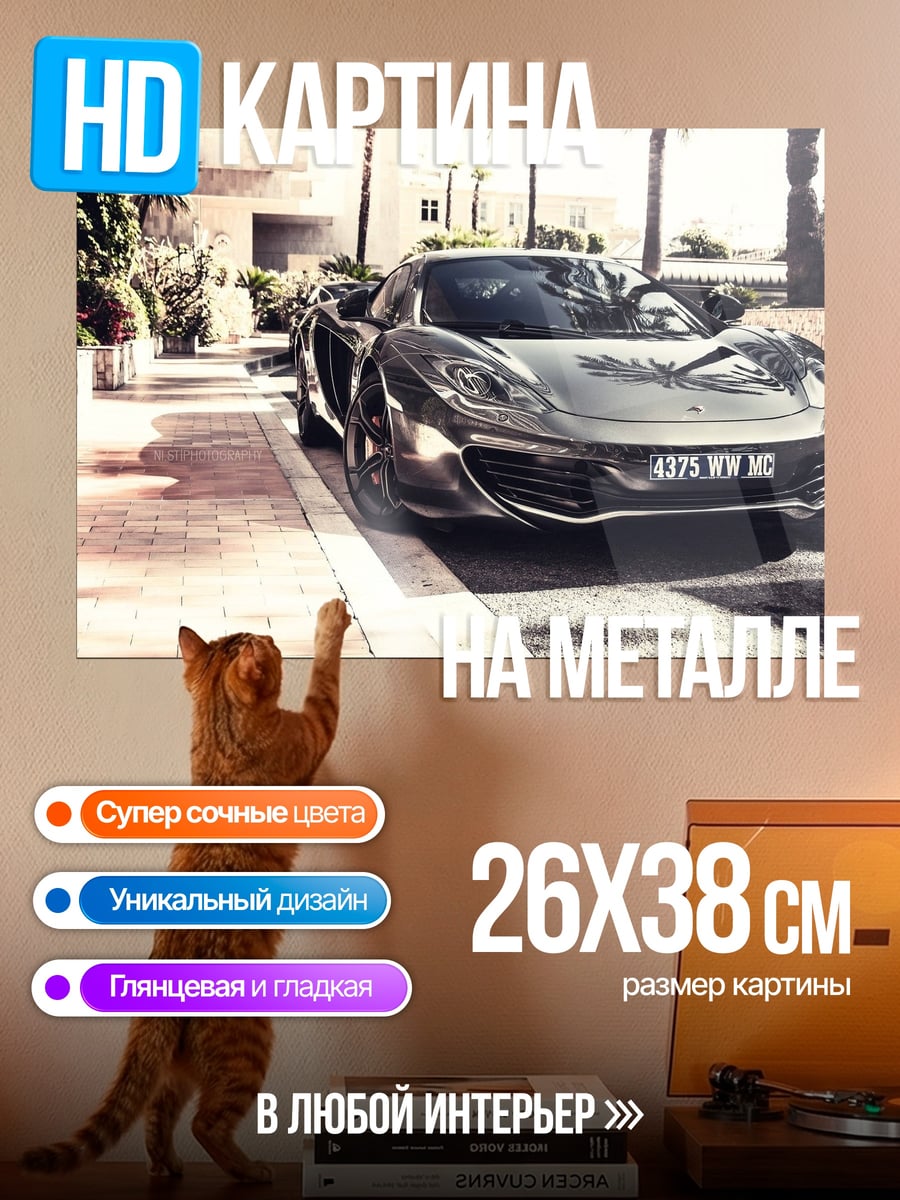 Картина на металле спортивный автомобиль на улице