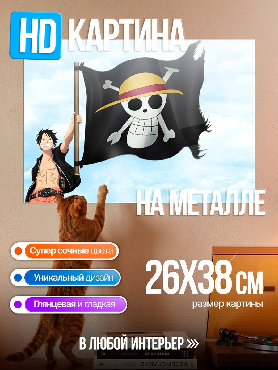Картина на металле пиратский флаг аниме
