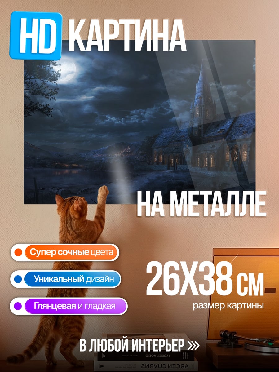 Картина на металле замок в ночи