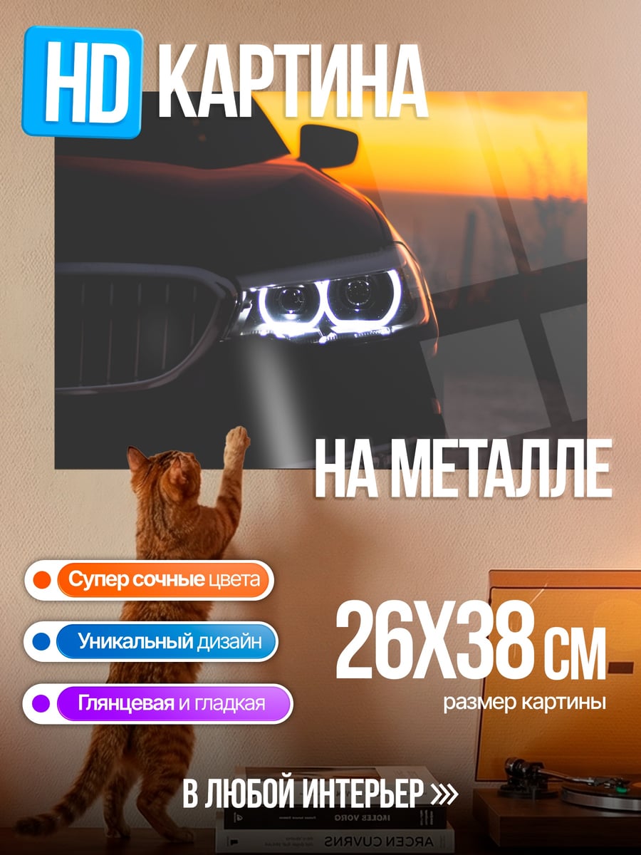 Картина на металле Автомобиль на закате