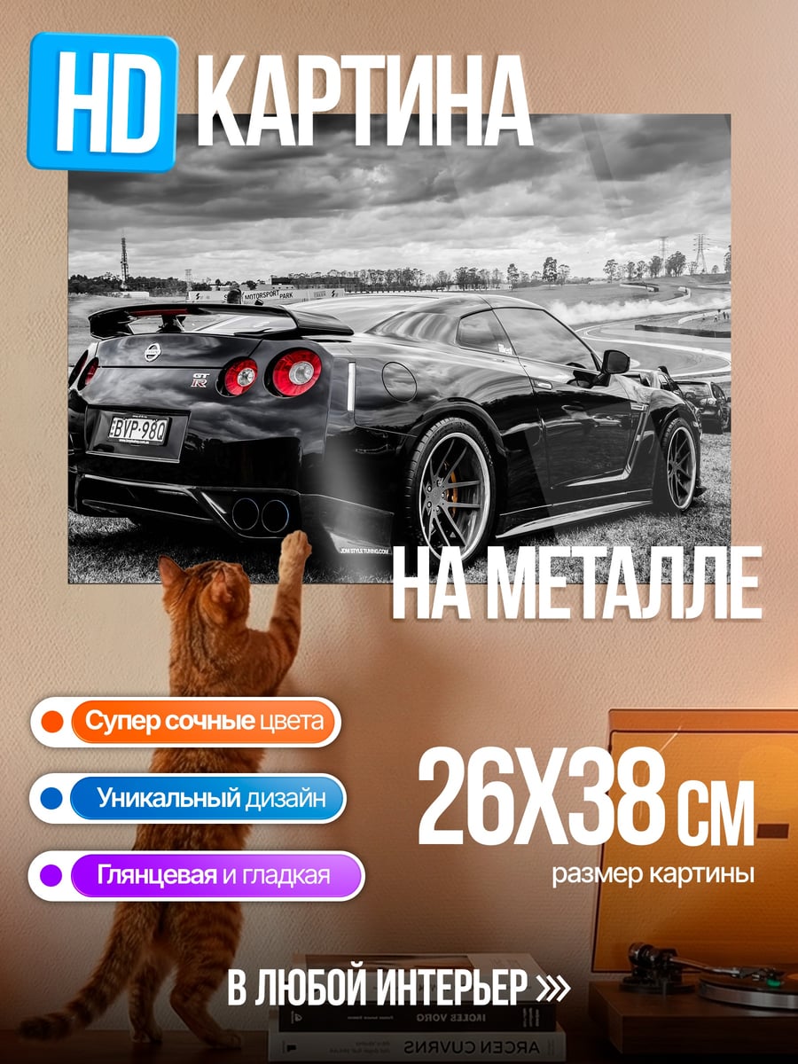 Картина на металле Черный спорткар