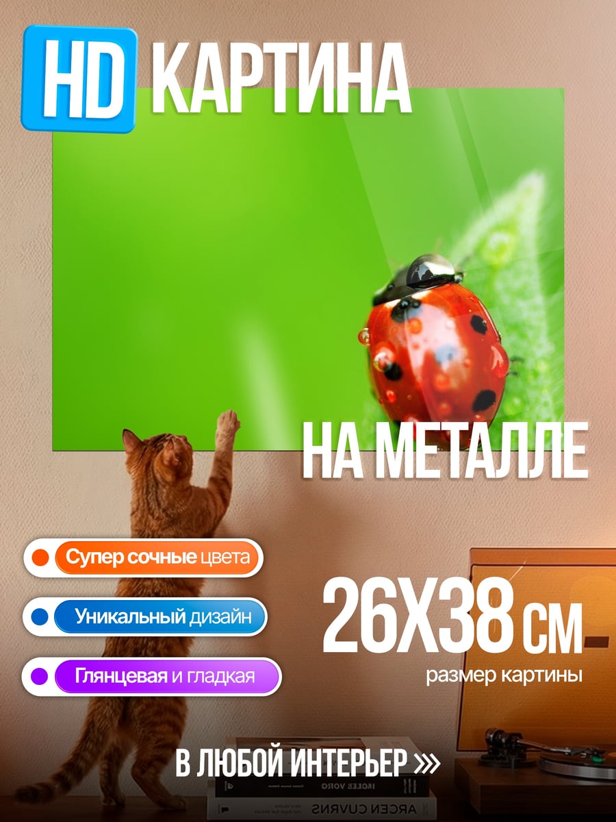 Картина на металле божья коровка