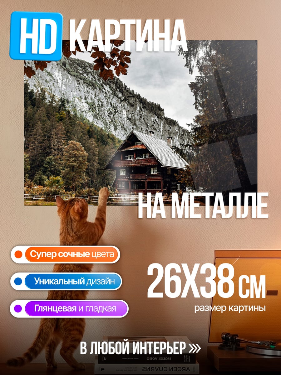 Картина на металле Дом в горах